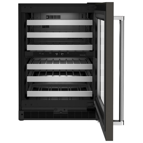 KitchenAid 46-Bottle Freestanding Dual Temperature Zone Wine Cellar - Black Stainless Steel