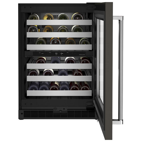 KitchenAid 46-Bottle Freestanding Dual Temperature Zone Wine Cellar - Black Stainless Steel
