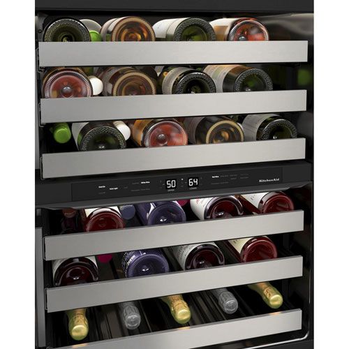 KitchenAid 46-Bottle Freestanding Dual Temperature Zone Wine Cellar - Black Stainless Steel