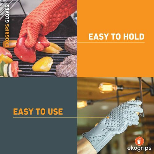 Premium Waterproof Heat Resistant BBQ Oven Gloves W/ Extra Long Cuffs Grey 2 Pcs