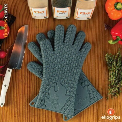 Premium Waterproof Heat Resistant BBQ Oven Gloves W/ Extra Long Cuffs Grey 2 Pcs