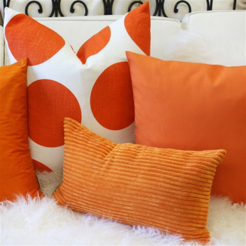 Tuscany Linen Orange Circles Throw Pillow, 22"x22"