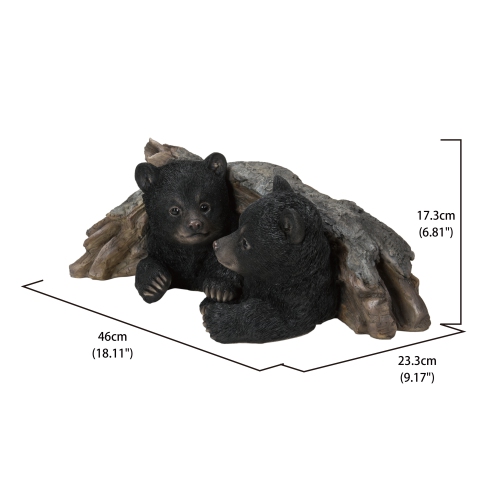 Hi-Line Gift Ltd Black Bear Cubs Hiding Under Log Garden Statue