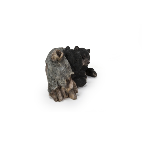 Hi-Line Gift Ltd Black Bear Cubs Hiding Under Log Garden Statue