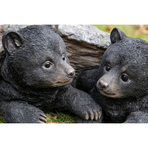 Hi-Line Gift Ltd Black Bear Cubs Hiding Under Log Garden Statue