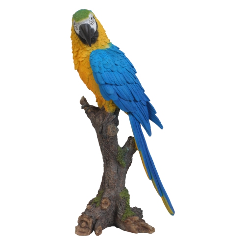 HI-LINE GIFT LTD  Blue & Parrot On Branch Garden Statue In Yellow