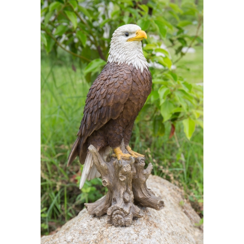 Hi-Line Gift Ltd Medium Bald Eagle On Stump Garden Statue