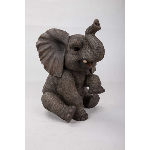 HI-LINE GIFT LTD  Elephant Baby Sitting With Trunk Up Garden Statue(Hi-Line Exclusive)