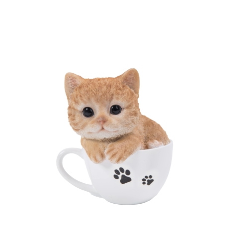Hi-Line Gift Ltd Teacup Kitten Orange Tabby Garden Statue