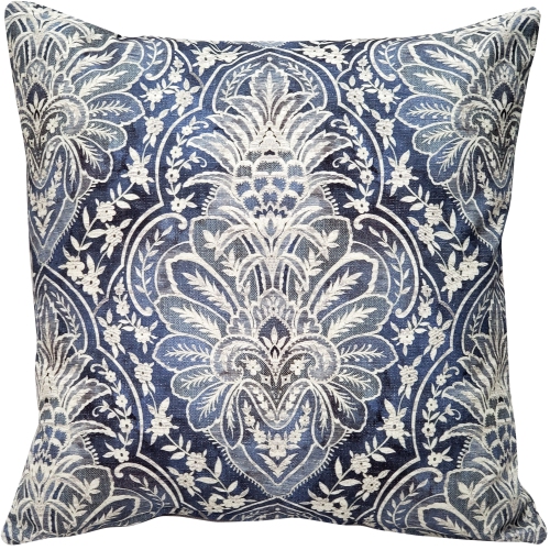 PILLOW DECOR  Leone Damask Denim Throw Pillow, 21"x21" (Polyfill Insert Included) In Blue
