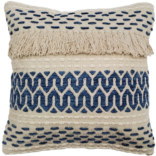 PILLOW DECOR  Ojai Bohemian Pillow, 20"x20" (Polyfill Insert Included) In Blue