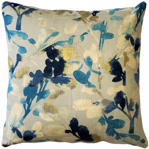 PILLOW DECOR  Linen Leaf Indigo Throw Pillow, 20"x20" (Polyfill Insert Included)