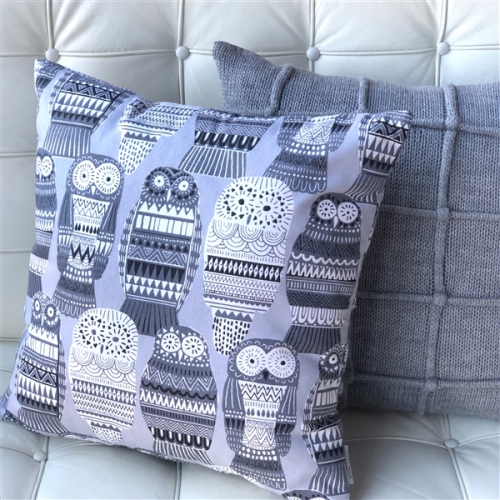 Midnight Owl Cotton Print Throw Pillow, 17"x17"