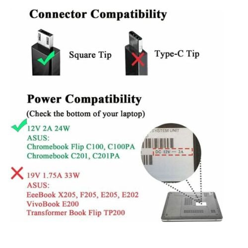 24W AC Adapter Laptop Charger for Asus Chromebook Flip