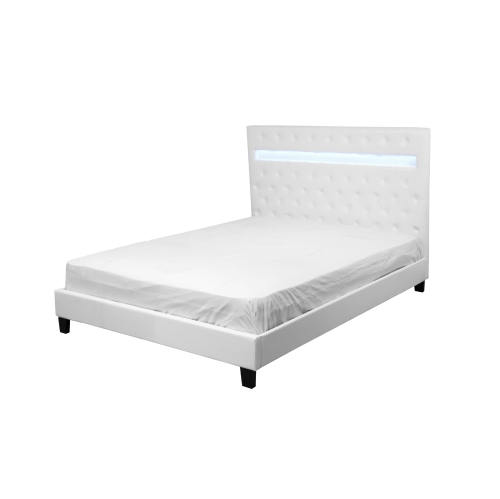 White Faux Leather Button Tufted Color Changing Led KING Size Platform Bed