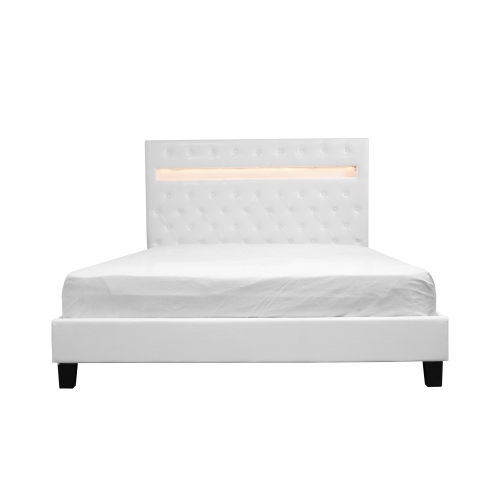 White Faux Leather Button Tufted Color Changing Led KING Size Platform Bed