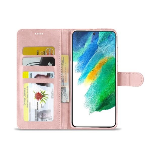 Samsung Galaxy S21 5G Case Rose Gold SupRShield Wallet Leather Card Holder Flip Protective Shockproof Magnetic Case Stand Cover