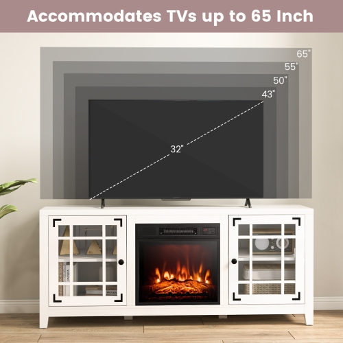 Costway 58 Inches Fireplace TV Stand for TVs up to 65 Inches with 1400W Electric Fireplace Black/Naturl/White