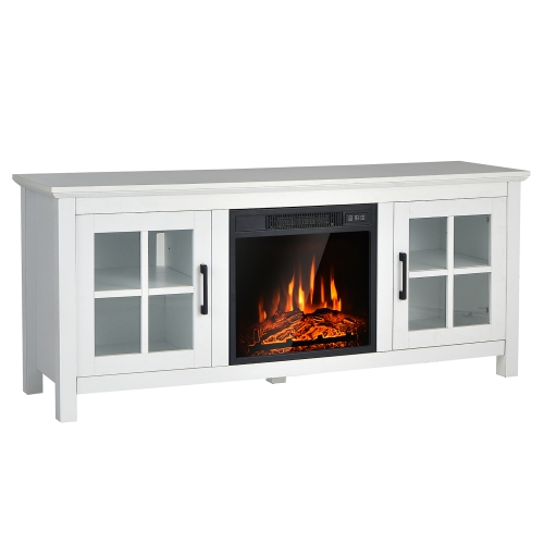 Costway 58 Inches Fireplace TV Stand for TVs up to 65 Inches with 1400W Electric Fireplace Black/Naturl/White
