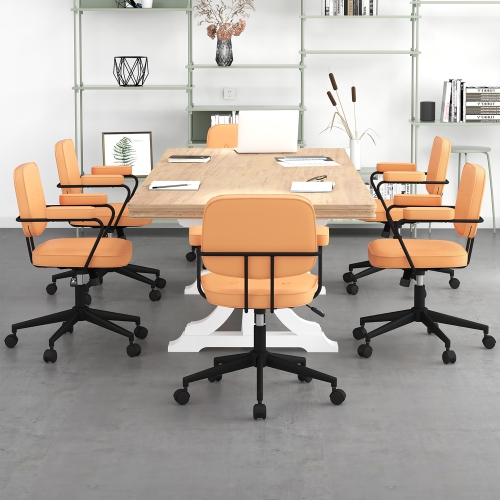 Costway PU Leather Office Chair Adjustable Swivel Leisure Desk Chair w/ Armrest