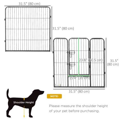 PawHut Dog Playpen, 31.5"W Heavy-Duty Metal Puppy Play Pen, Pet Exercise Fences for Outside and Indoor, DIY Design with Door for Medium Dogs, 16