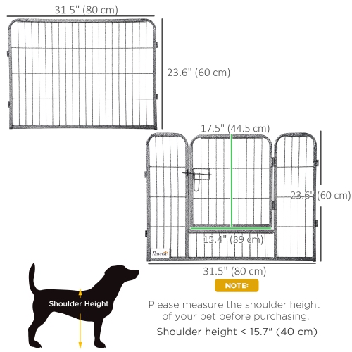 PawHut Dog Playpen, 31.5"W Heavy-Duty Metal Puppy Play Pen, Pet Exercise Fences for Outside and Indoor, DIY Design with Door for Small Dogs, 16
