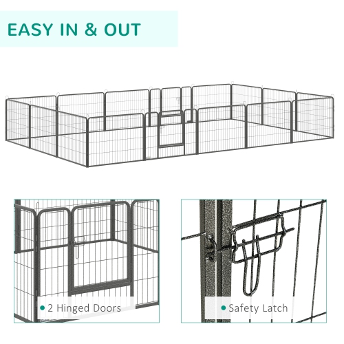 PawHut Dog Playpen, 31.5"W Heavy-Duty Metal Puppy Play Pen, Pet Exercise Fences for Outside and Indoor, DIY Design with Door for Small Dogs, 16