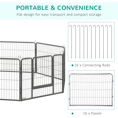 PawHut Dog Playpen, 31.5"W Heavy-Duty Metal Puppy Play Pen, Pet Exercise Fences for Outside and Indoor, DIY Design with Door for Small Dogs, 16