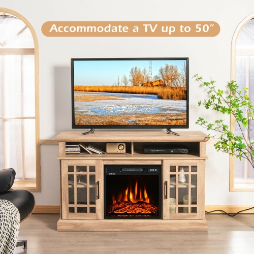 Marque Gymax Meuble TV Cheminée 121,9 cm avec Cheminée électrique 1400 W pour téléviseurs jusqu'à 127 cm Naturel