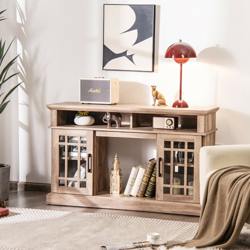 Marque Gymax Meuble TV Cheminée 121,9 cm avec Cheminée électrique 1400 W pour téléviseurs jusqu'à 127 cm Naturel