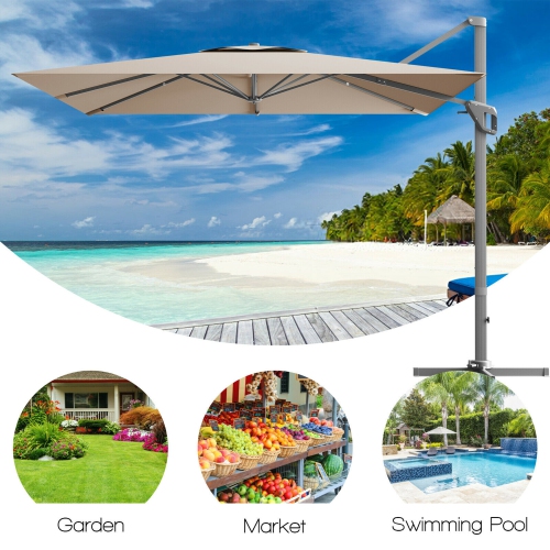 Gymax 10x10 ft Patio Offset Cantilever Umbrella Aluminum 360° Tilt Weight Base