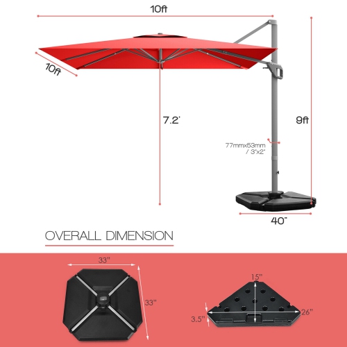 Gymax 10x10 ft Patio Offset Cantilever Umbrella Aluminum 360° Tilt Weight Base