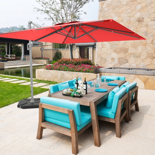 Gymax 10x10 ft Patio Offset Cantilever Umbrella Aluminum 360° Tilt Weight Base