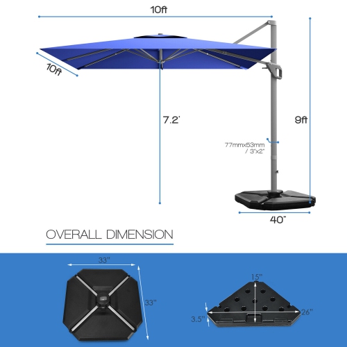 Gymax 10x10 ft Patio Offset Cantilever Umbrella Aluminum 360° Tilt Weight Base