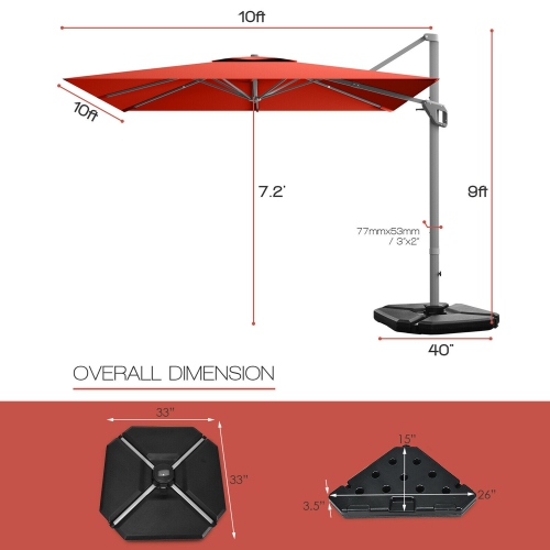 Gymax 10x10 ft Patio Offset Cantilever Umbrella Aluminum 360° Tilt Weight Base