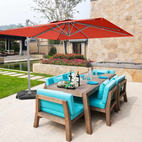 Gymax 10x10 ft Patio Offset Cantilever Umbrella Aluminum 360° Tilt Weight Base