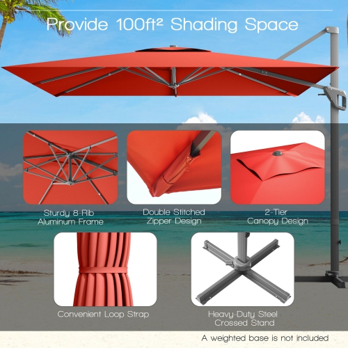 Gymax 10x10 ft Patio Offset Cantilever Umbrella Aluminum 360° Tilt Weight Base