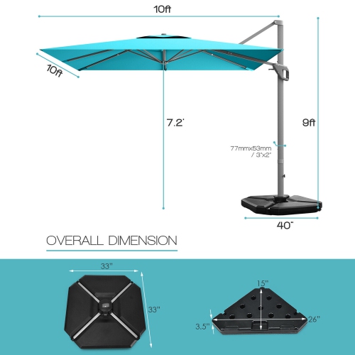 Gymax 10x10 ft Patio Offset Cantilever Umbrella Aluminum 360° Tilt Weight Base