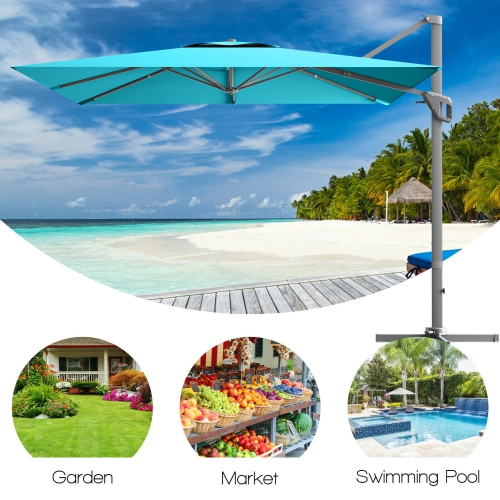 Gymax 10x10 ft Patio Offset Cantilever Umbrella Aluminum 360° Tilt Weight Base