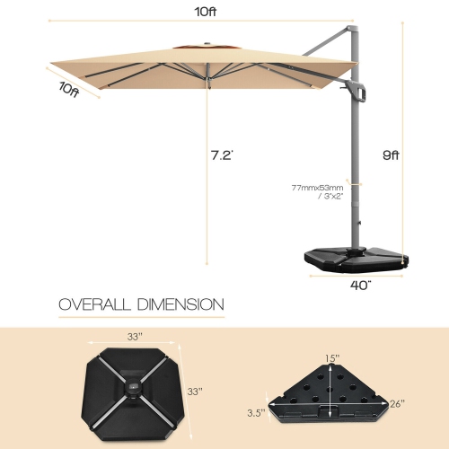 Gymax 10x10 ft Patio Offset Cantilever Umbrella Aluminum 360° Tilt Weight Base