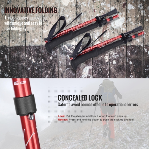 Bâtons de marche pliables PHAT, bâtons de randonnée en aluminium, extensible de 45,3" à 53,1"