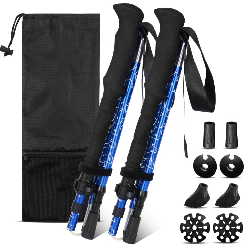 Trekking, Walking, Hiking Telescopic(Expand from 45.3" to 53.1" ) & Folding Trekking Poles, 1 Pair Carry pouch included - PHAT™ - Blue