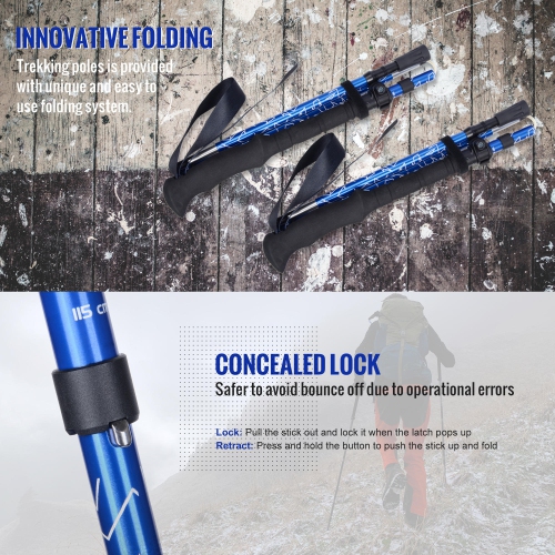 Bâtons de marche pliables PHAT, bâtons de randonnée en aluminium, extensible de 45,3" à 53,1"