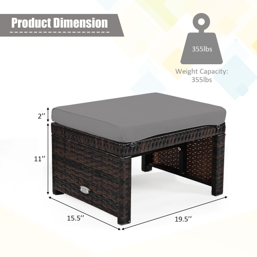 Costway 2PCS Patio Rattan Ottoman Cushioned Seat Foot Rest Furniture