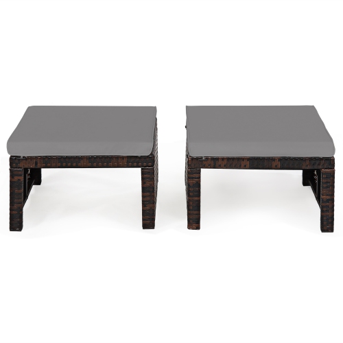Costway 2PCS Patio Rattan Ottoman Cushioned Seat Foot Rest Furniture