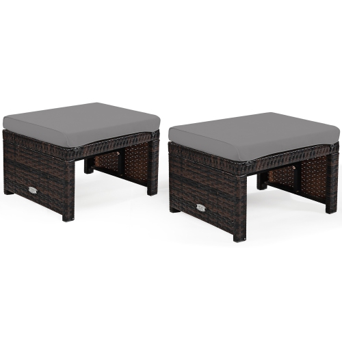 Costway 2PCS Patio Rattan Ottoman Cushioned Seat Foot Rest Furniture