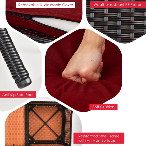 Costway Patio Rattan Wicker Conversation Set Sofa Cushioned Loveseat Glass Table