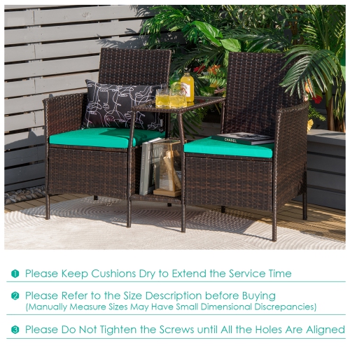 Costway Patio Rattan Wicker Conversation Set Sofa Cushioned Loveseat Glass Table