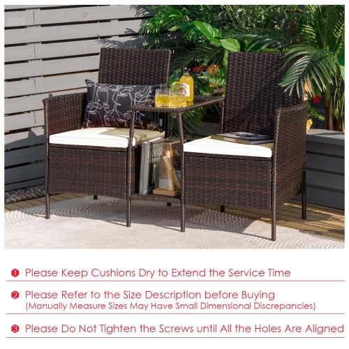 Costway Patio Rattan Wicker Conversation Set Sofa Cushioned Loveseat Glass Table
