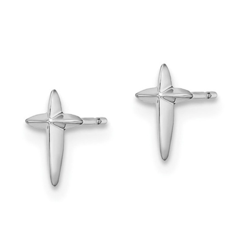 14K White Gold Polished Cross Post Earrings